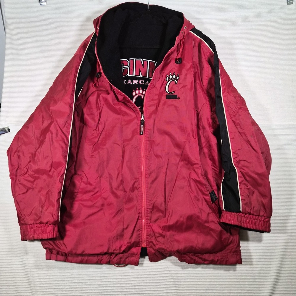 Cincinnati Bearcats Reversible Jacket Mens XXL Red Nylon / Black Fleece Full Zip